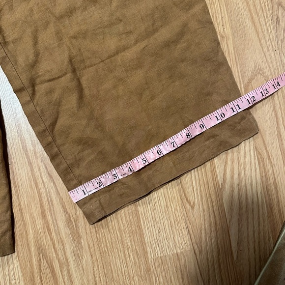 Laura Ashley size large camel brown 100% linen straight wide leg crop pant - Picture 2 of 7